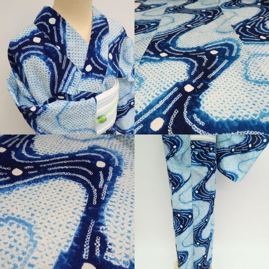 m1906＊美品 有松鳴海絞り 夏着物 綿 手縫い仕立て 高級浴衣