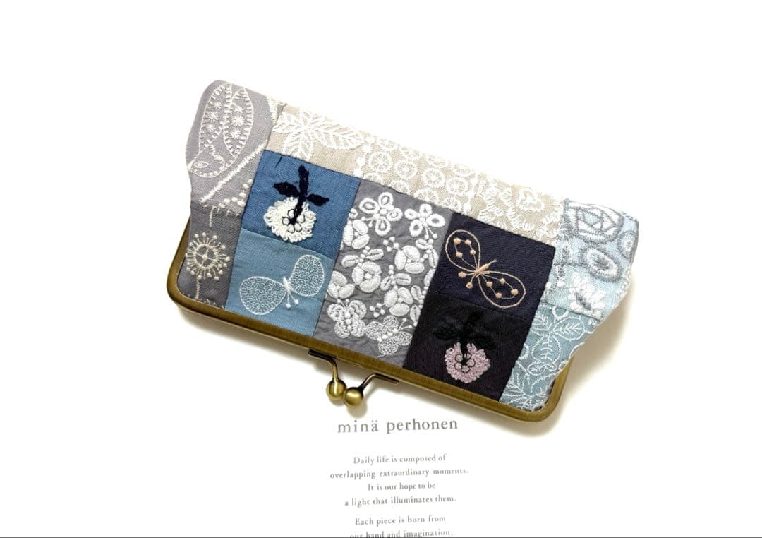ブレット⚮ミナペルホネン パッチワーク がま口ポーチ