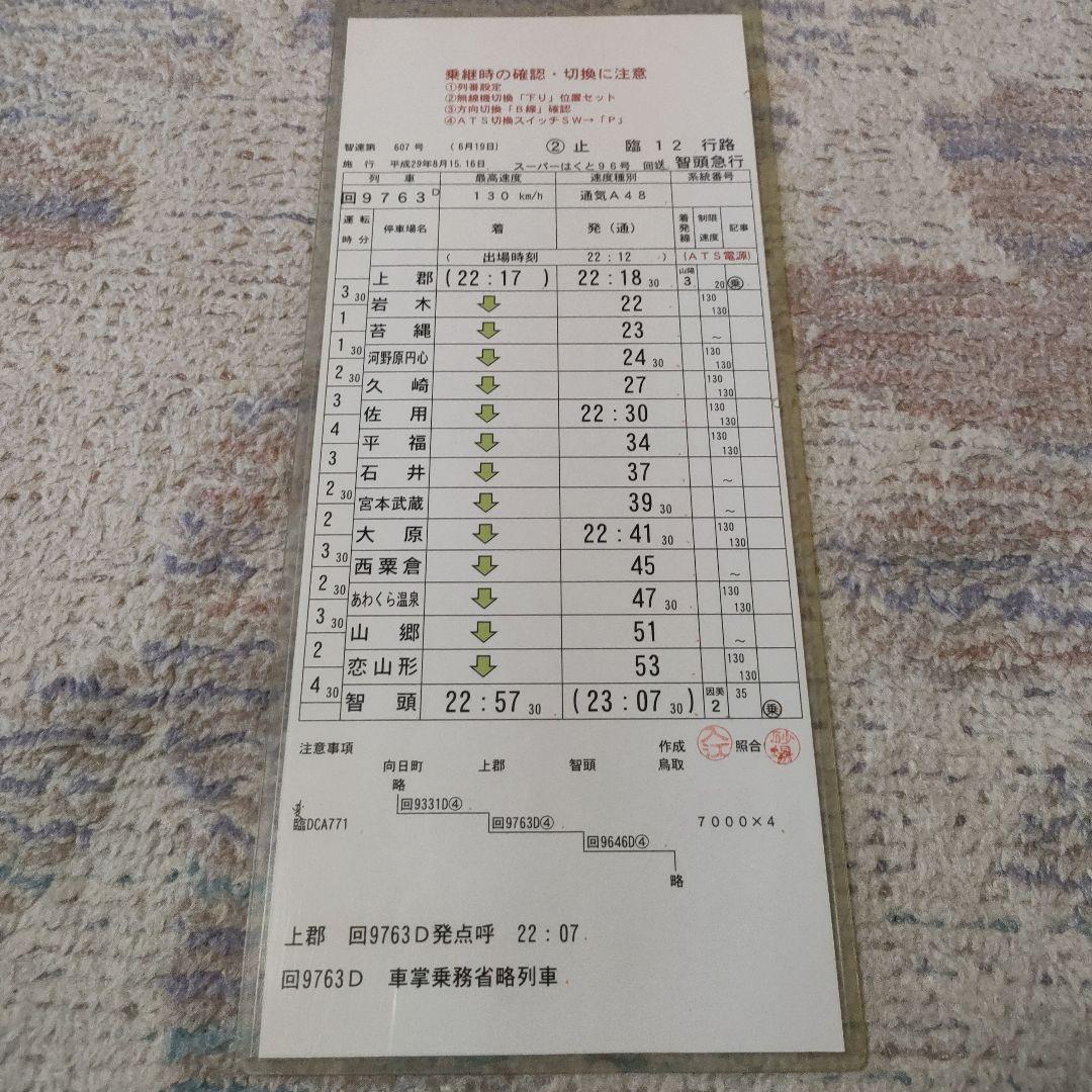 智頭急行　スーパーはくと　運転士時刻表　スタフ