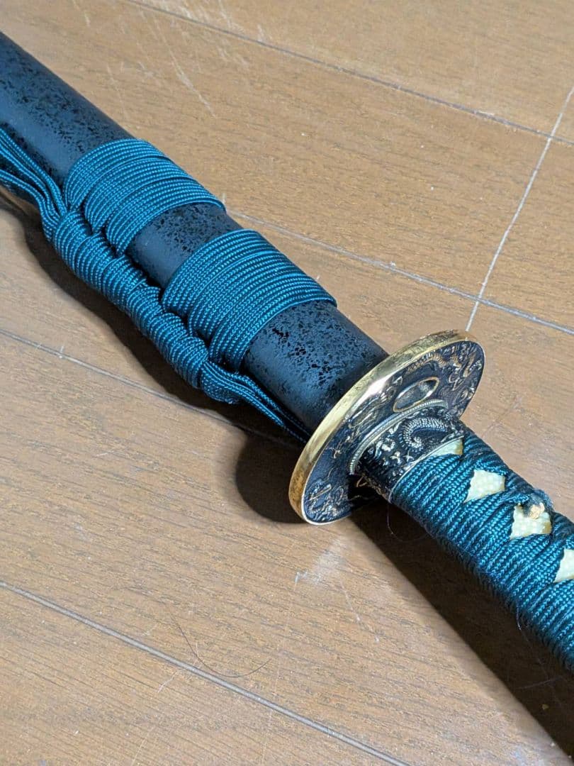 模造刀 大小2本セット 龍鍔 青糸 黒石目 全長104cm/71cm 美術刀