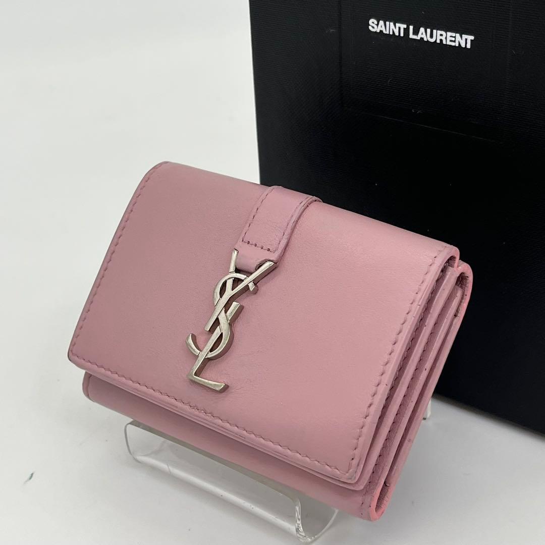 サンローラン 三つ折り財布 カサンドラ YSLロゴ オリガミ タイニー