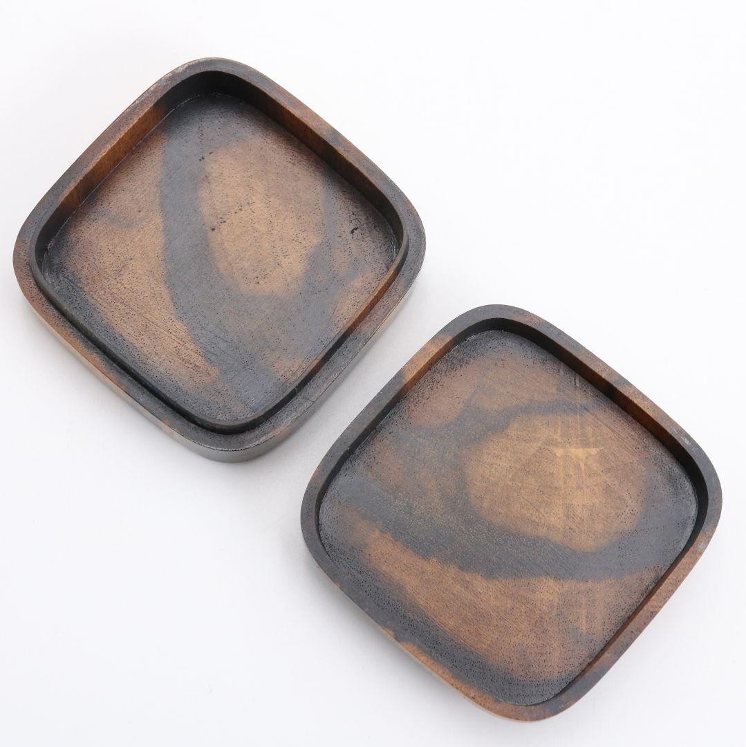 坂田峰俊作 翡翠蒔絵 黒柿四方香合 茶道具 共箱　rC795　N4