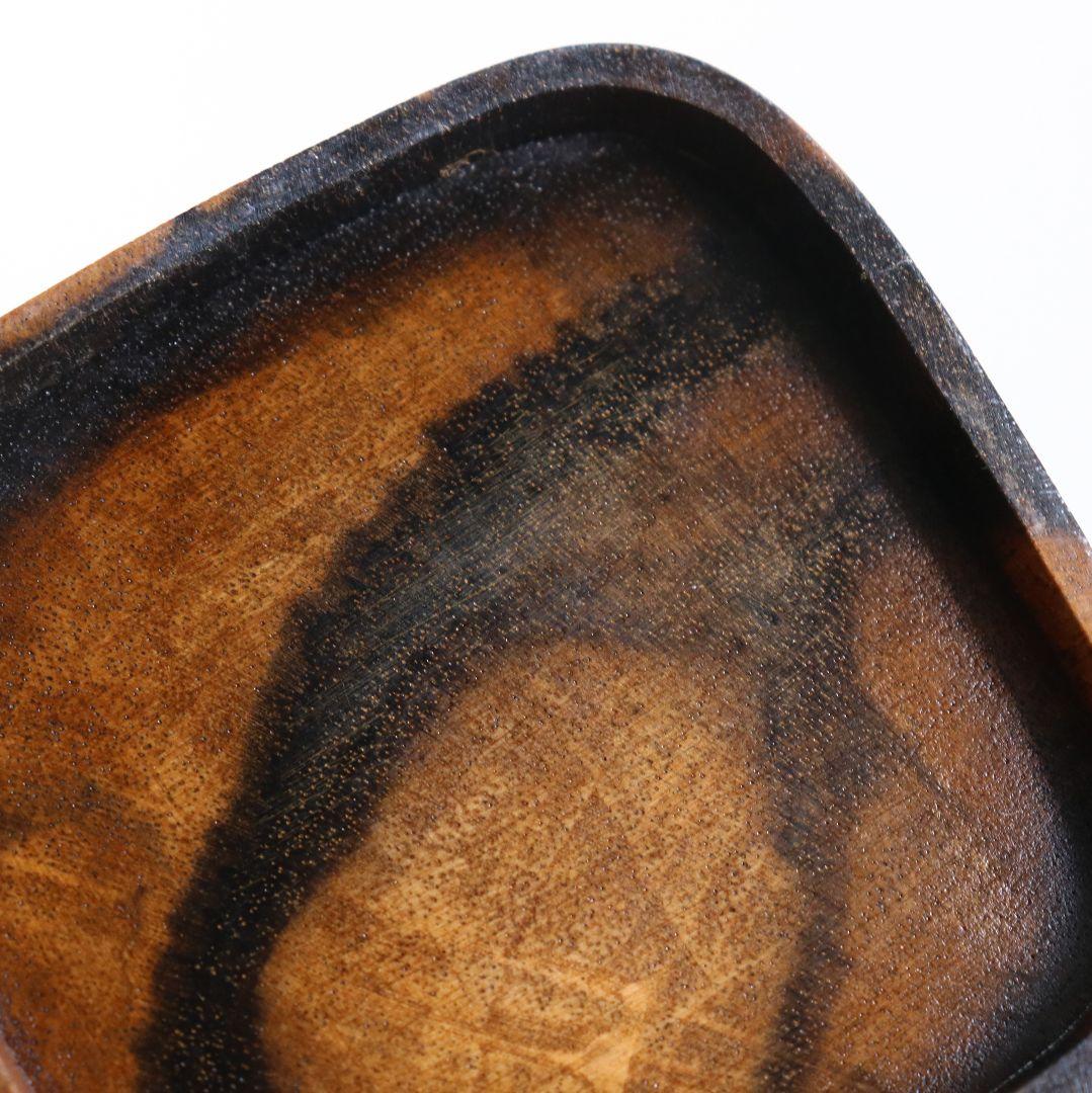 坂田峰俊作 翡翠蒔絵 黒柿四方香合 茶道具 共箱　rC795　N4