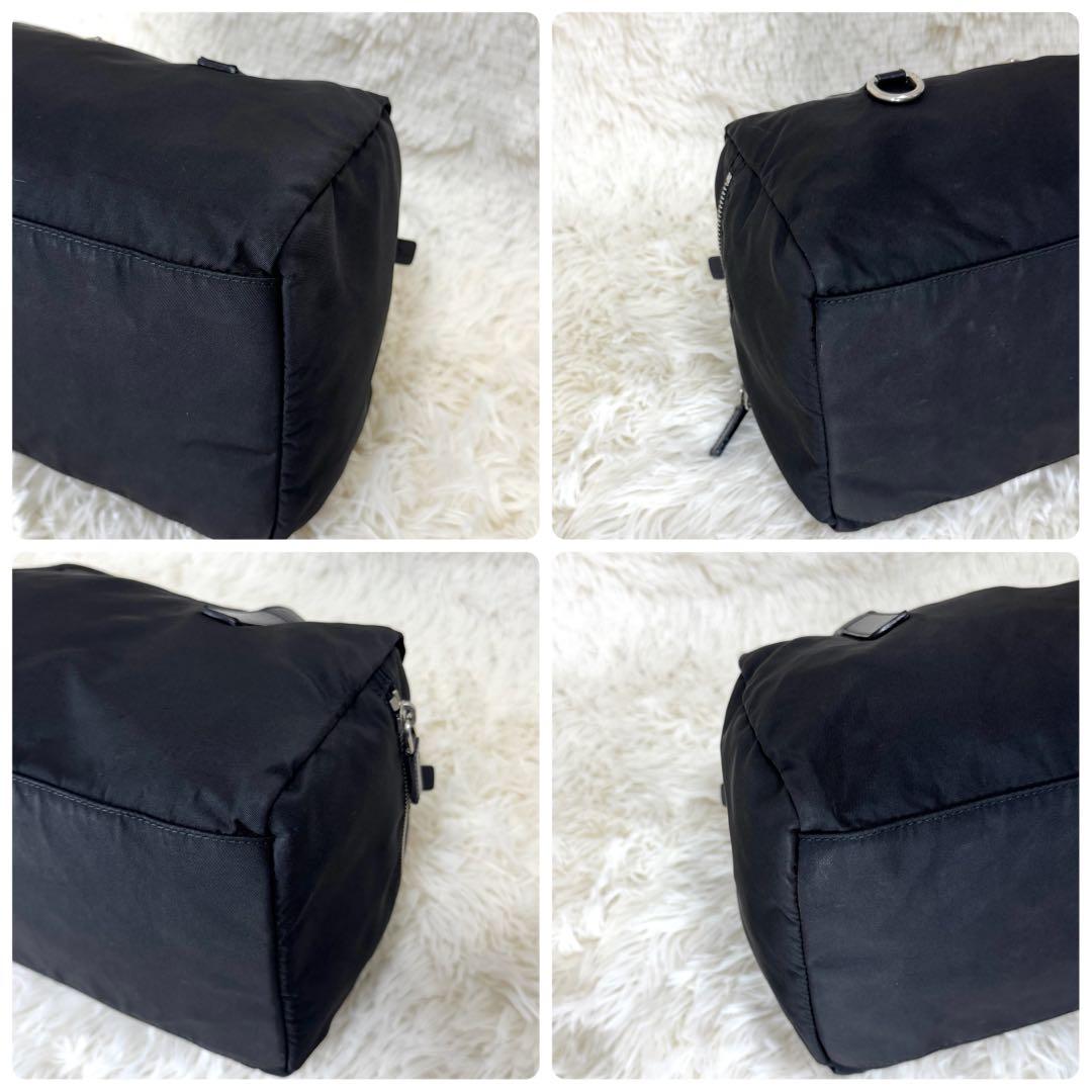 プラダ ミニボストン ハンドバッグ 三角ロゴ y2k レザー ナイロン 黒