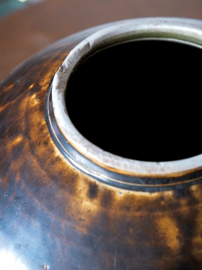 李朝 朝鮮美術 飴釉 面取大壷 華道具 花瓶 古民藝