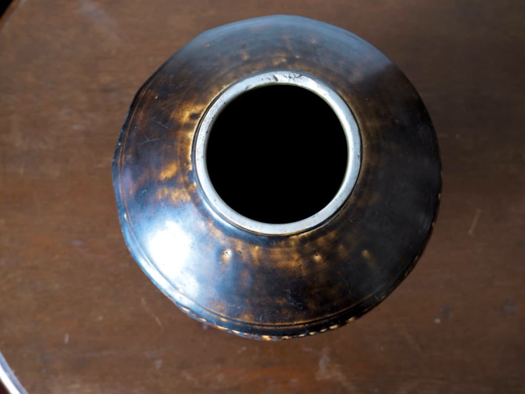 李朝 朝鮮美術 飴釉 面取大壷 華道具 花瓶 古民藝