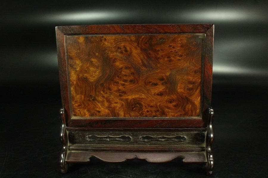 唐物 中国美術 紫檀台 葡萄木 硯屏 文房四宝(K-A864)