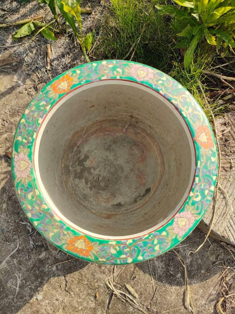 ☆色絵 金襴手 火鉢 手焙 兎 孔雀 花鳥山水文 古具