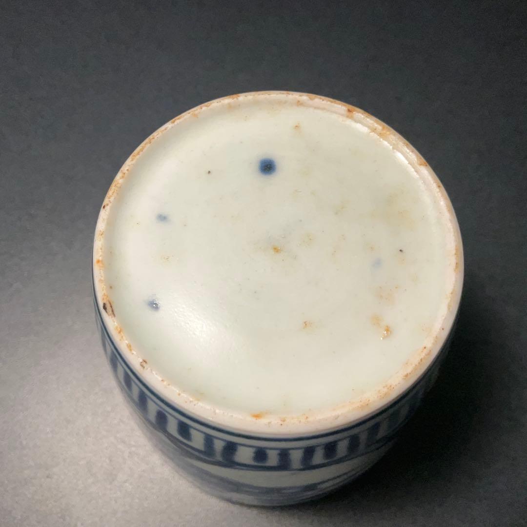 伊万里染付　丸文に青海波図　蕎麦猪口　骨董　古伊万里　R1173w2ダS