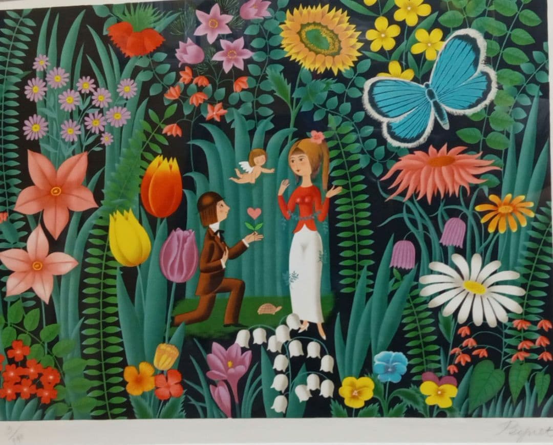 11月末まで レイモン・ペイネ リトグラフ お花のプロポーズ サイン入り