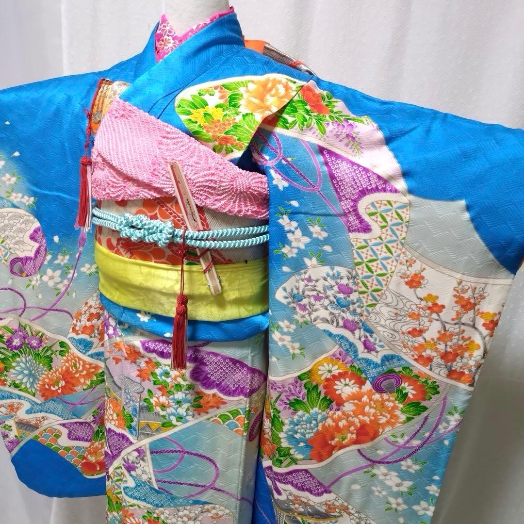 七五三　7歳　女の子　正絹着物　袋帯、長襦袢、小物セット