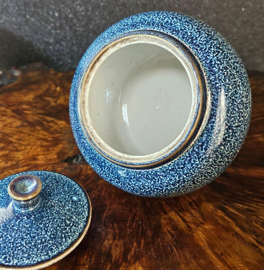 中国古陶磁器　中国古美術　清朝　雍正御製款　青釉　孔雀釉　蓋付き壺　中国古玩