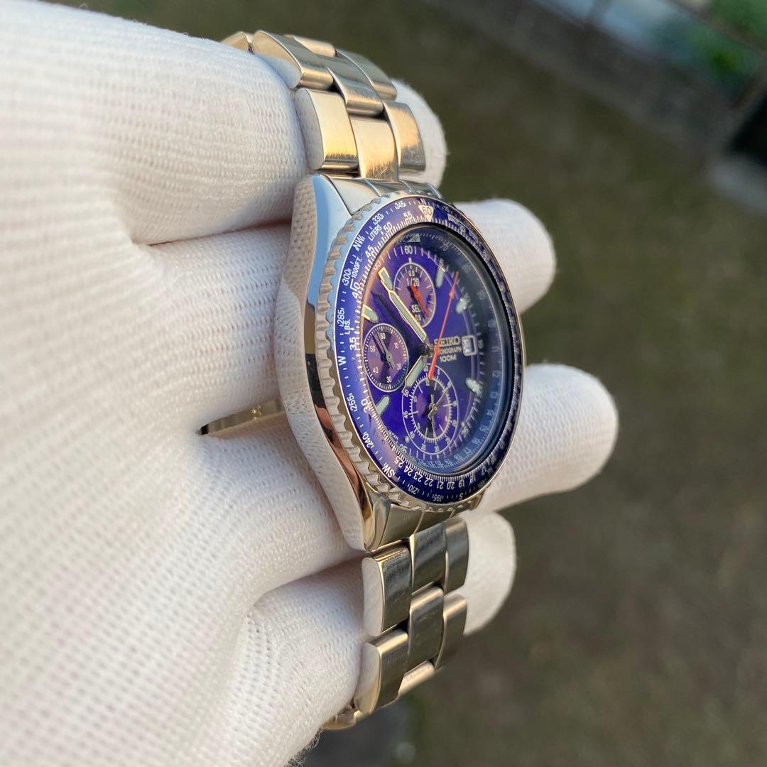 SEIKO クロノグラフ 100M クォーツ 腕時計 ブルー文字盤