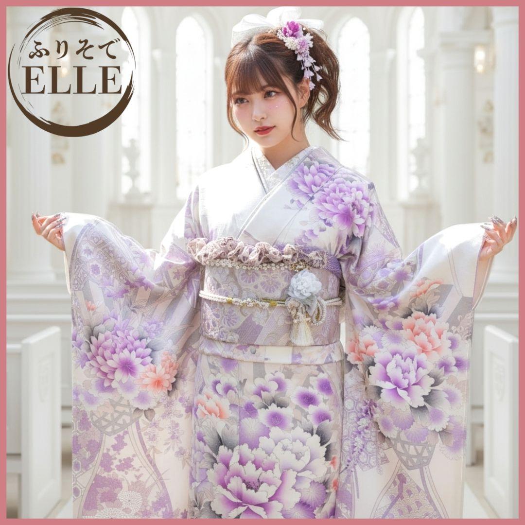 振袖フルセット(12点)・成人式・くすみ・豪華刺繍・銀彩加工・大輪牡丹