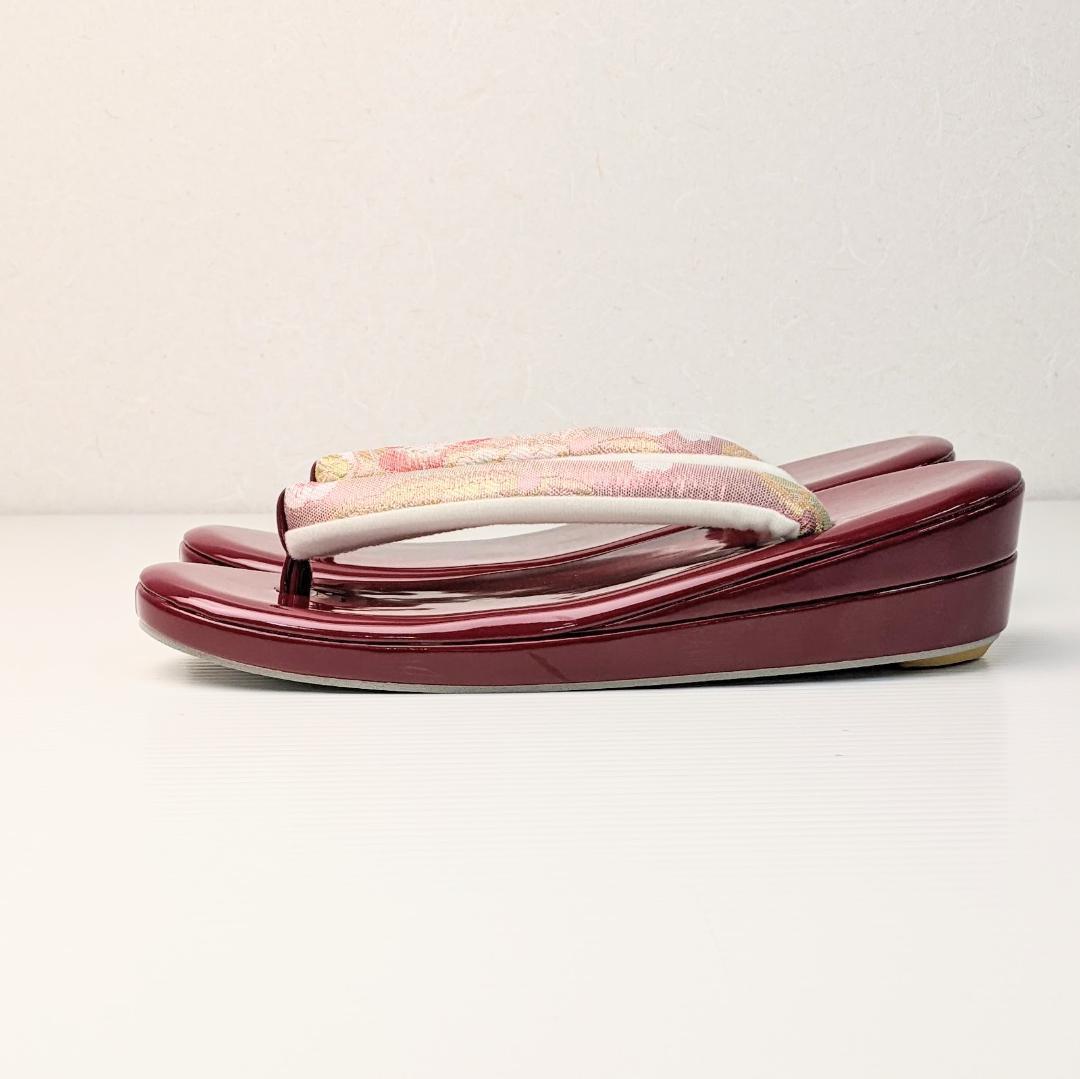 和装 草履バッグセット 振袖用 帯地 赤 エンジ フリーサイズ w5-1