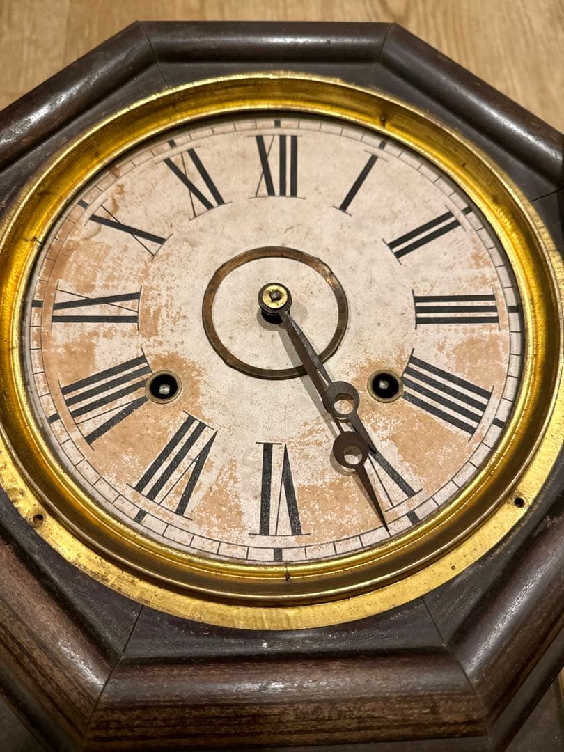明治中期 AXTELLアメリカウェルチ社製 8インチ八角掛時計 稼働品