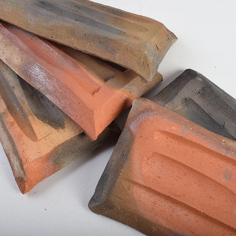 TA　和食器　楽山窯清水日呂志作　焼〆長皿　十客　共布共箱　MR9365B