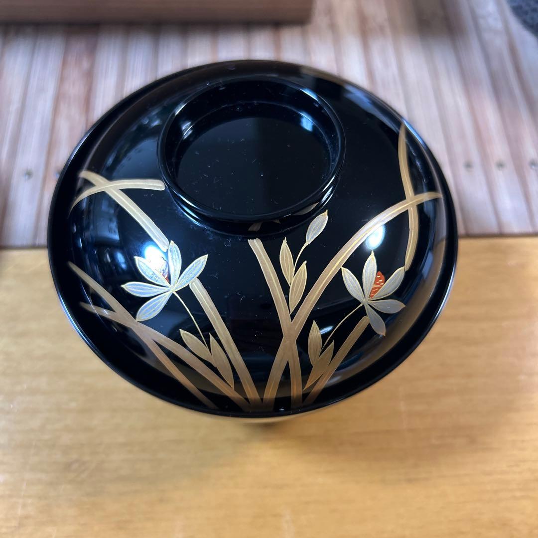 京都平安象彦 天然木 本漆塗 蒔絵 久美椀 金銀初梅 春蘭