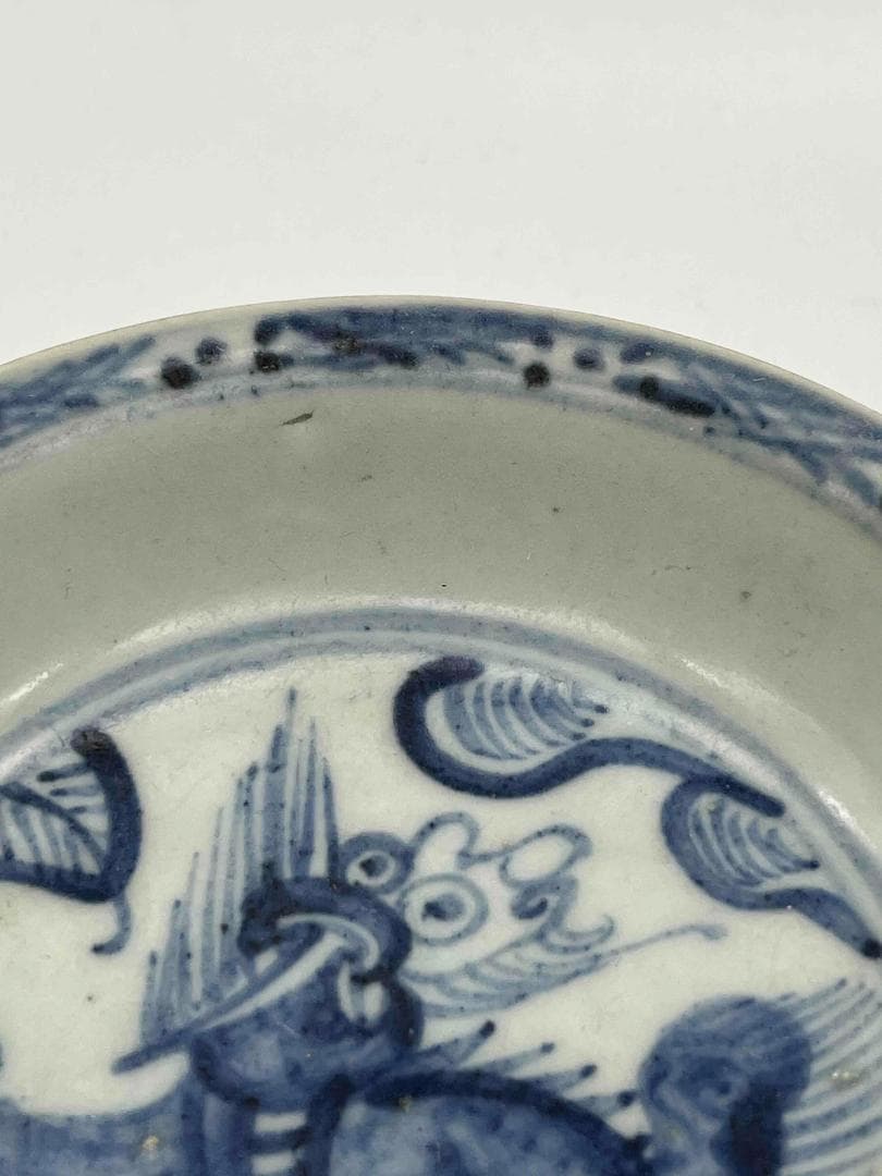 明時代 染付 青花神獣文盤 麒麟文古染付皿 唐