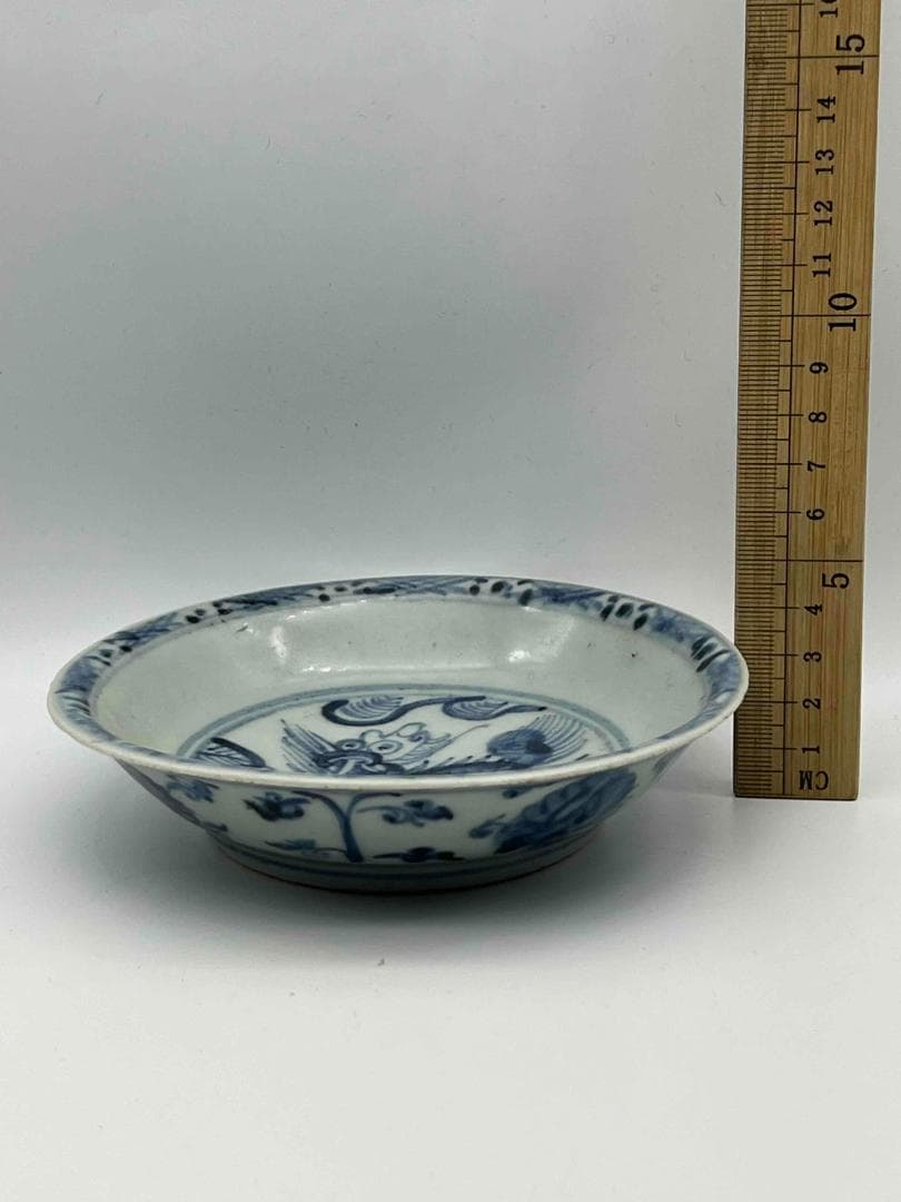 明時代 染付 青花神獣文盤 麒麟文古染付皿 唐