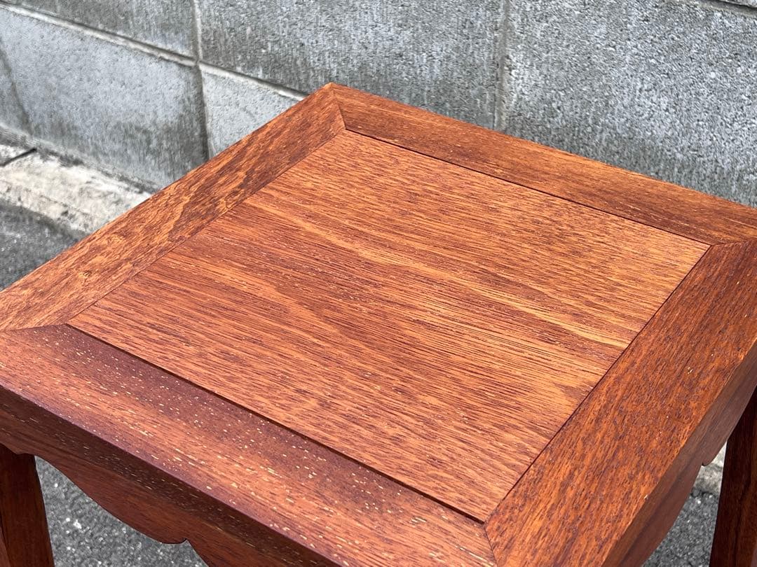 送料無料唐木正方高足花台宋式極簡風巻雲足中国美術飾り台盆栽台