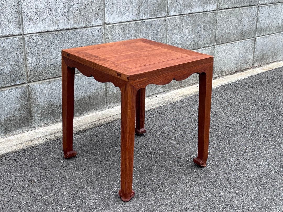 送料無料唐木正方高足花台宋式極簡風巻雲足中国美術飾り台盆栽台