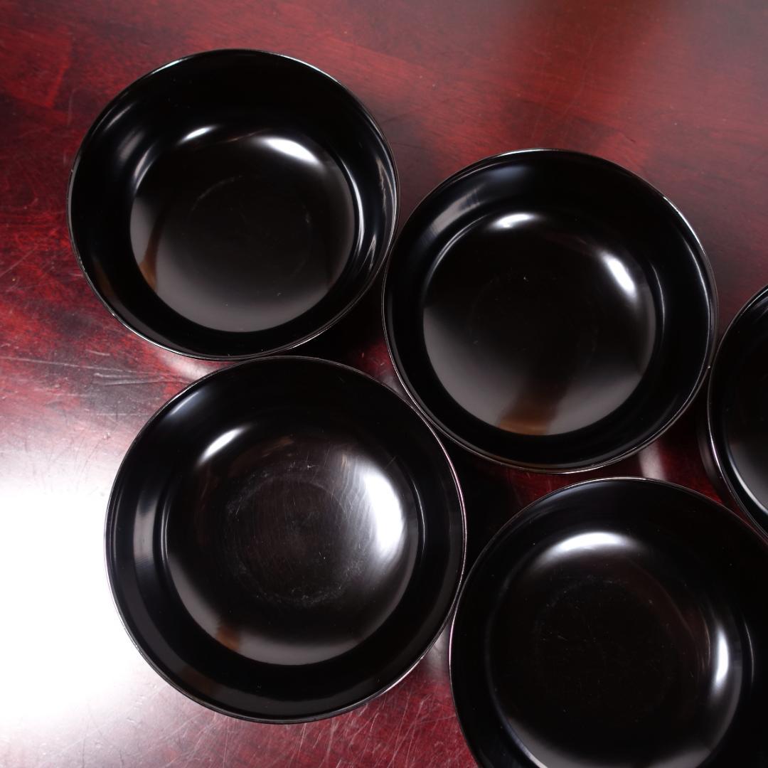 輪島塗 黒塗 見返月に双鶴蒔絵 椀 5客 天然木製漆器