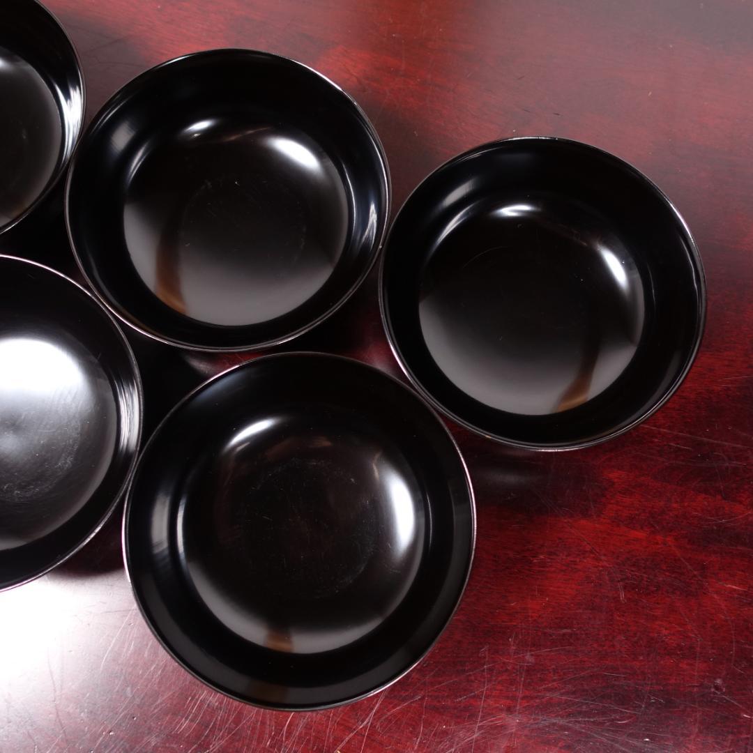 輪島塗 黒塗 見返月に双鶴蒔絵 椀 5客 天然木製漆器