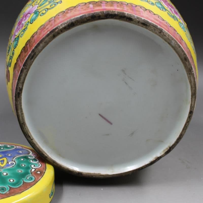 清康熙パステル彩花枝寿紋茶蓋缶 景徳鎮 陶磁器 装飾品