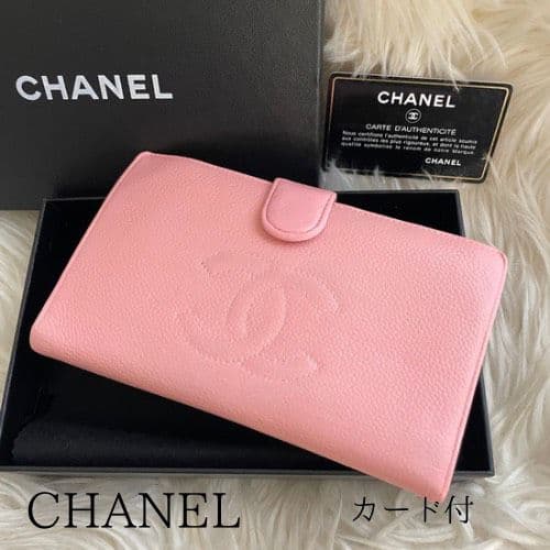 CHANEL シャネル 二つ折り 財布 ピンク ココマーク がま口 キャビア