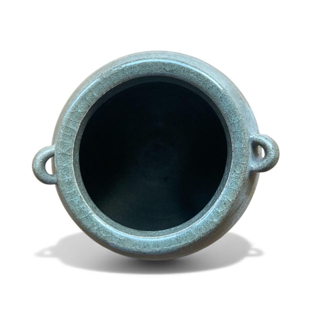 美品 唐津焼 宸山窯 鶴 壺 花器 木箱 共箱 久峰陶苑 送料無料 骨董