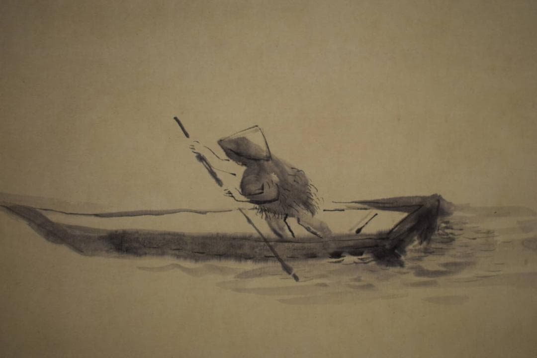 不詳/作者不詳/顕和？/旅立/奥の細道/松尾芭蕉句/大幅/布袋屋掛軸HJ-191