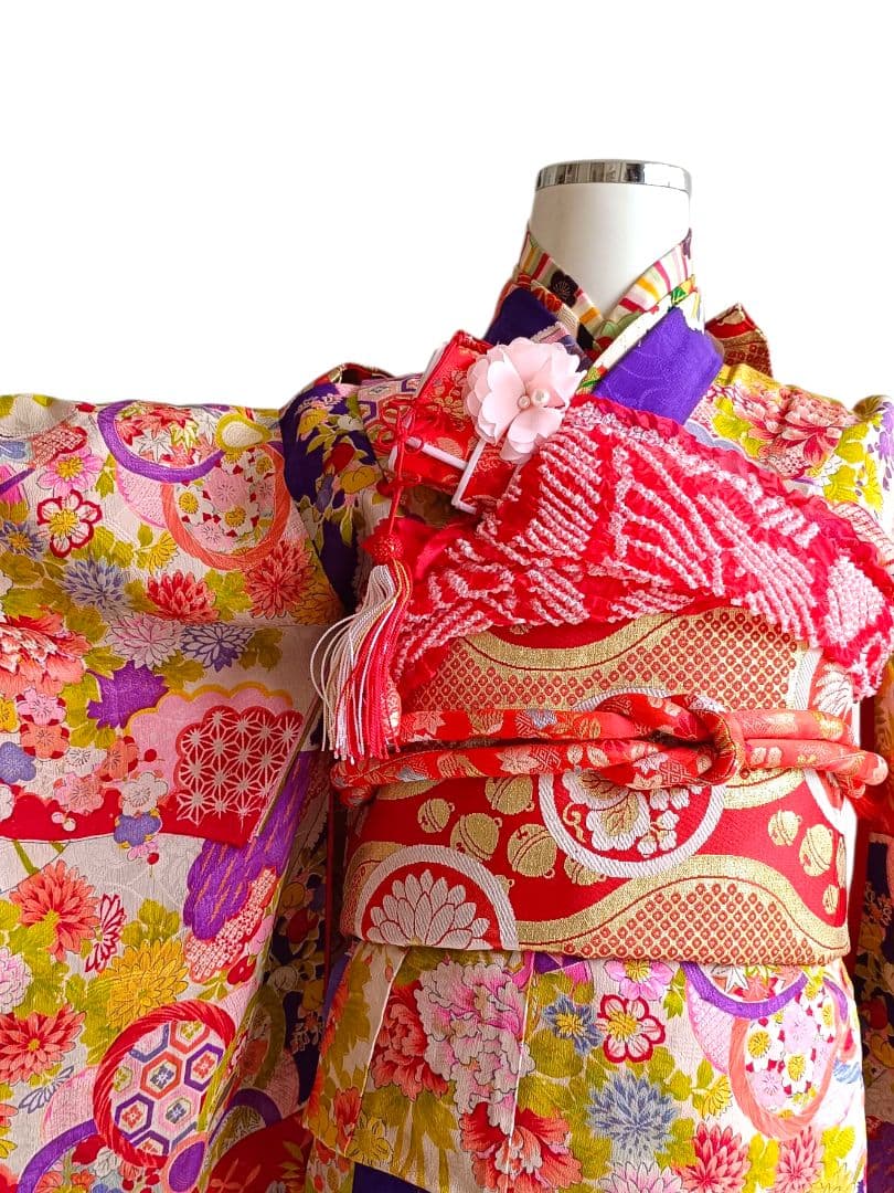 専用です☆アンティーク紫百花繚乱の着物と長襦袢