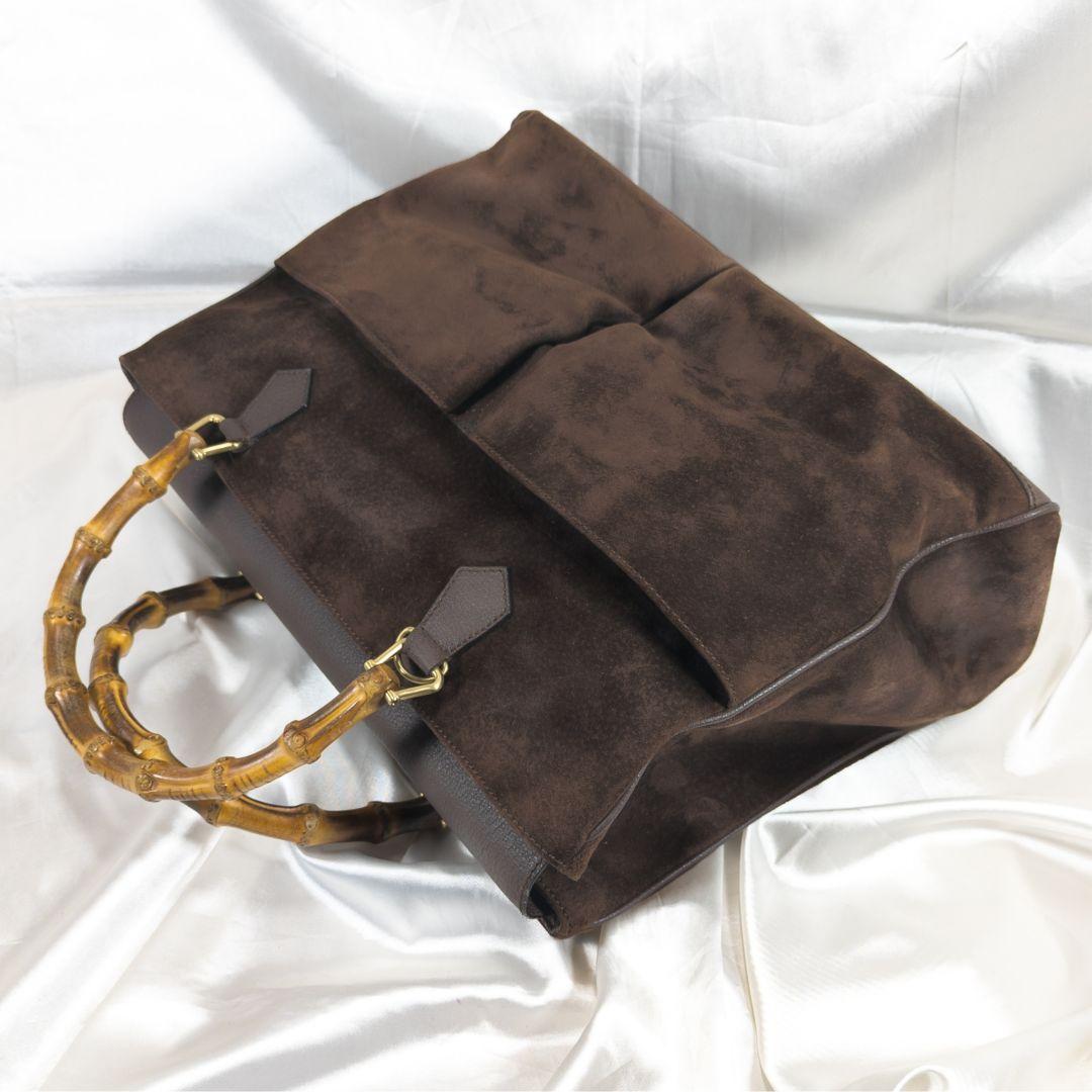 GUCCI グッチ バンブー 2way ハンドバッグ スエード こげ茶 オールド