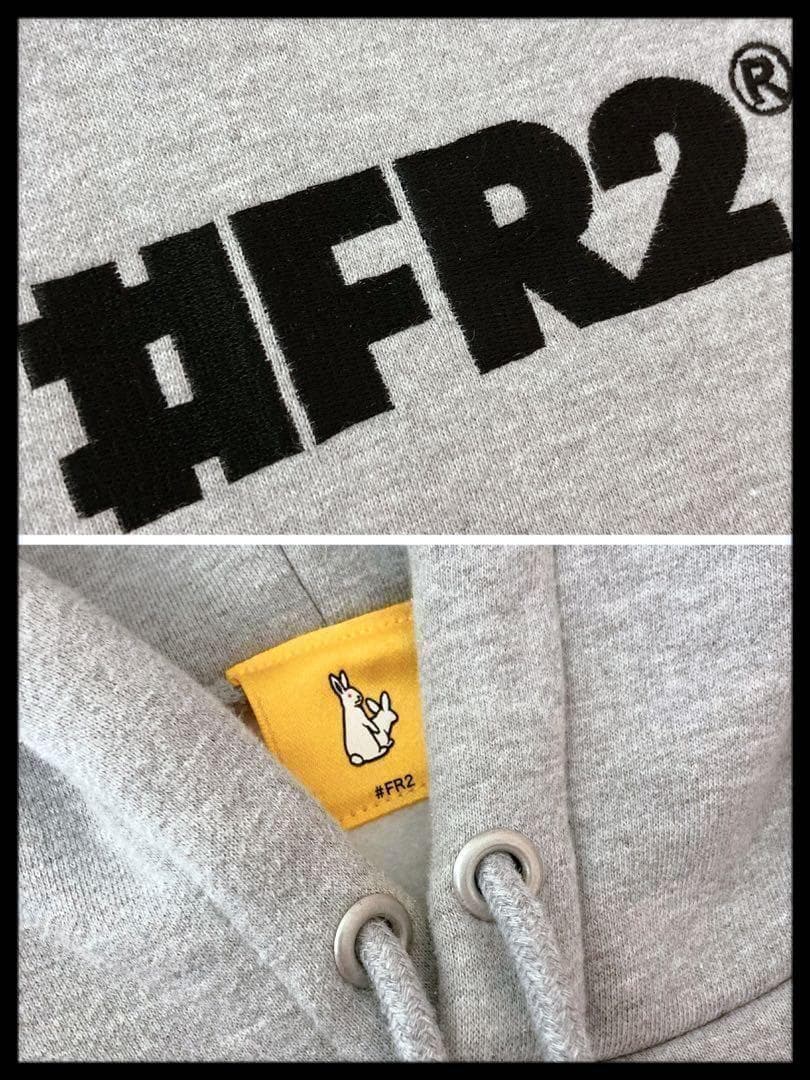 【限定モデル】FR2★センター刺繍ロゴ 兎 ビッグプリントパーカー グレー 美品