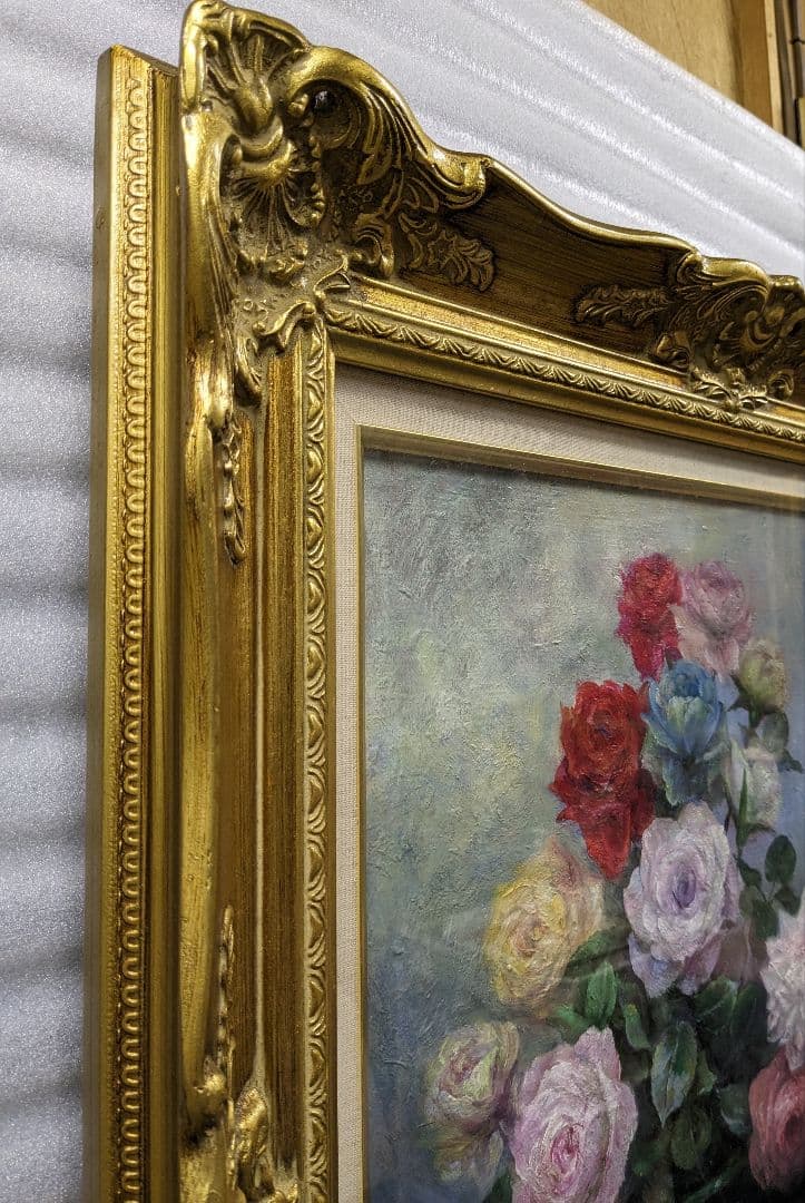 画家haru☆F10号油彩画★薔薇★真作、原画、一点物、写真の額縁付。