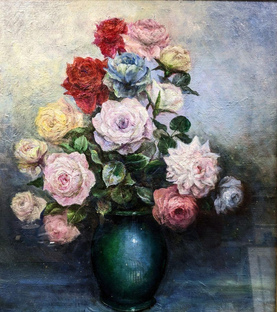 画家haru☆F10号油彩画★薔薇★真作、原画、一点物、写真の額縁付。