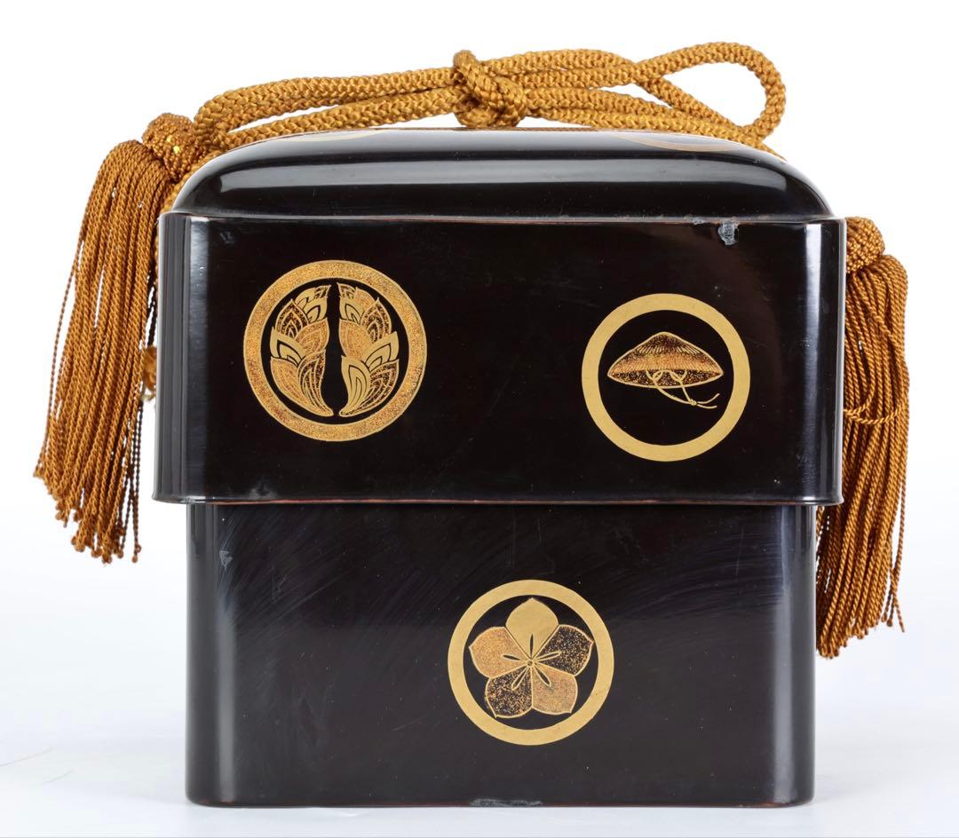 時代物 漆塗 黒漆 家紋尽 蒔絵 手箱 玉手箱 硯箱 共箱付 古美術品 骨董品