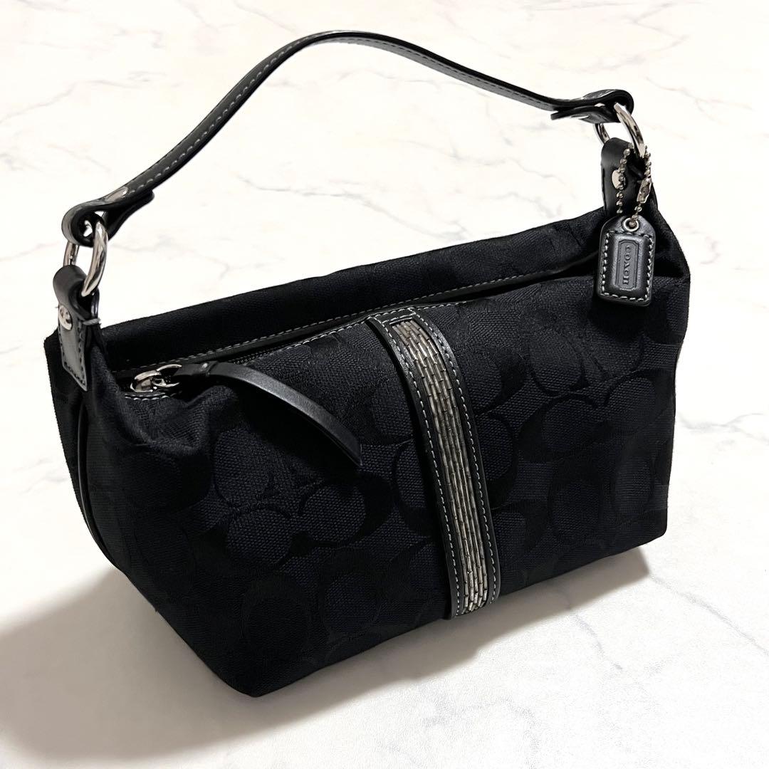 【美品】COACH ハンドバッグ アクセサリーポーチ 黒 ブラック モノグラム