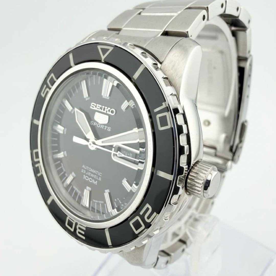 美品 セイコー5 スポーツ 7S36-04N0 ブラック メンズ 自動巻き腕時計