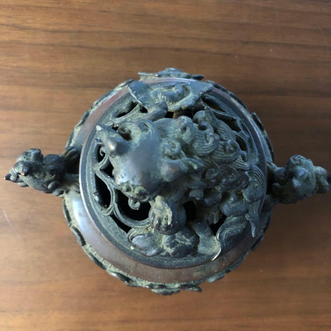 青銅製香炉 動物彫刻付き 青銅製 鹿に乗る福禄寿 宝珠香炉