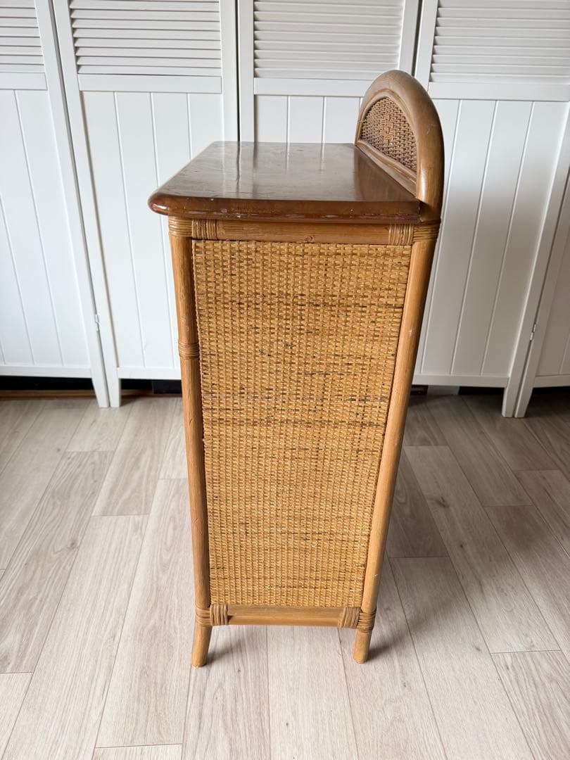 ラタン 籐家具 サイドボードチェスト ヴィンテージ ガラス扉 引き出し