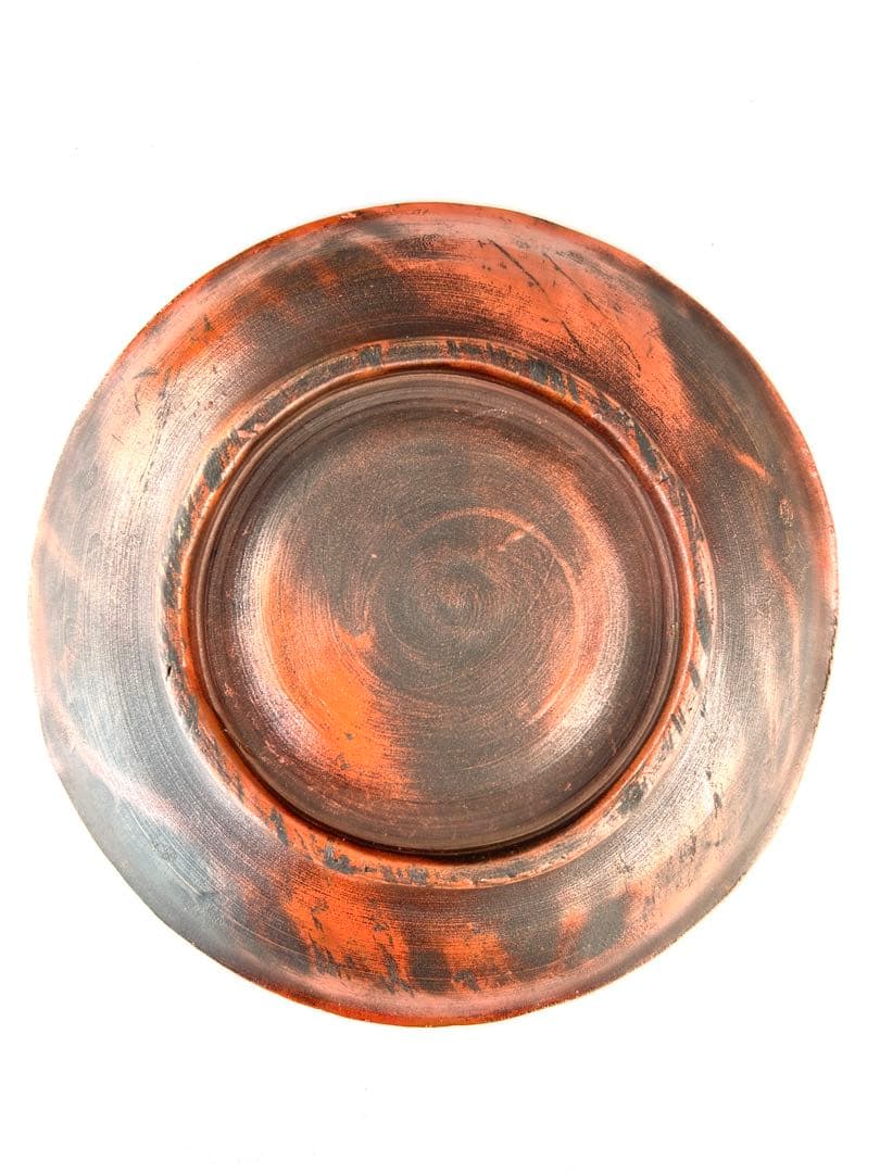 色備前草花画皿 極楽園御庭焼 H4×W18.8cm 合箱