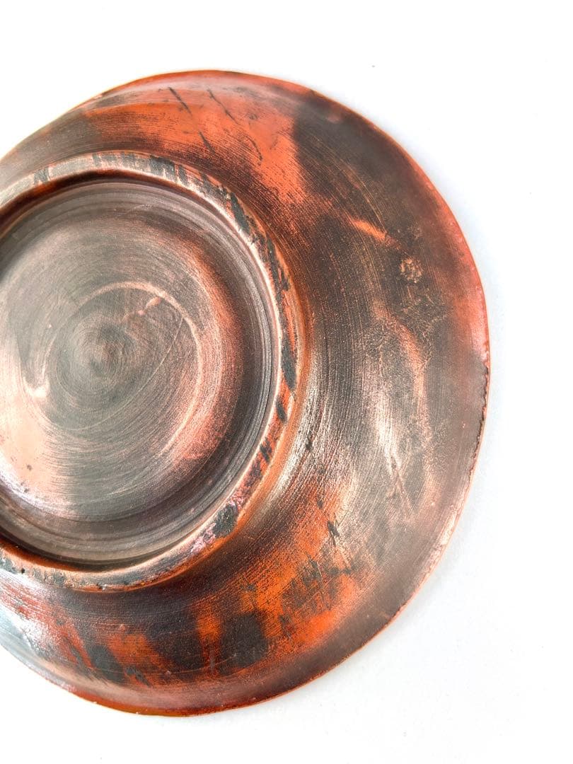 色備前草花画皿 極楽園御庭焼 H4×W18.8cm 合箱