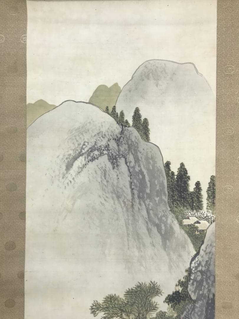 真作/山田敬中/春秋山水図/山水図/山水人物図/双幅/掛軸☆