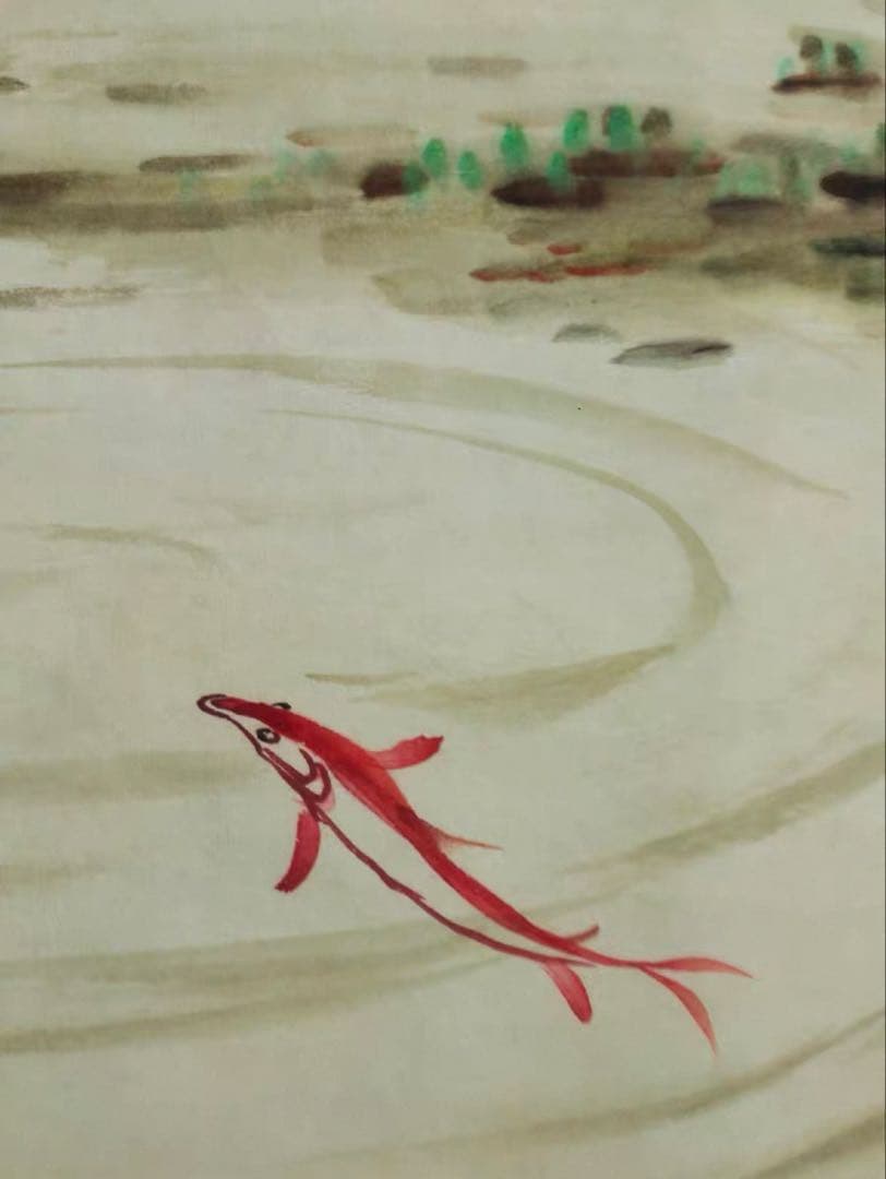 郎世寧 双猫図 中堂掛軸 宣紙 手工表装 可愛い猫と錦鯉 鑑賞用 170×70