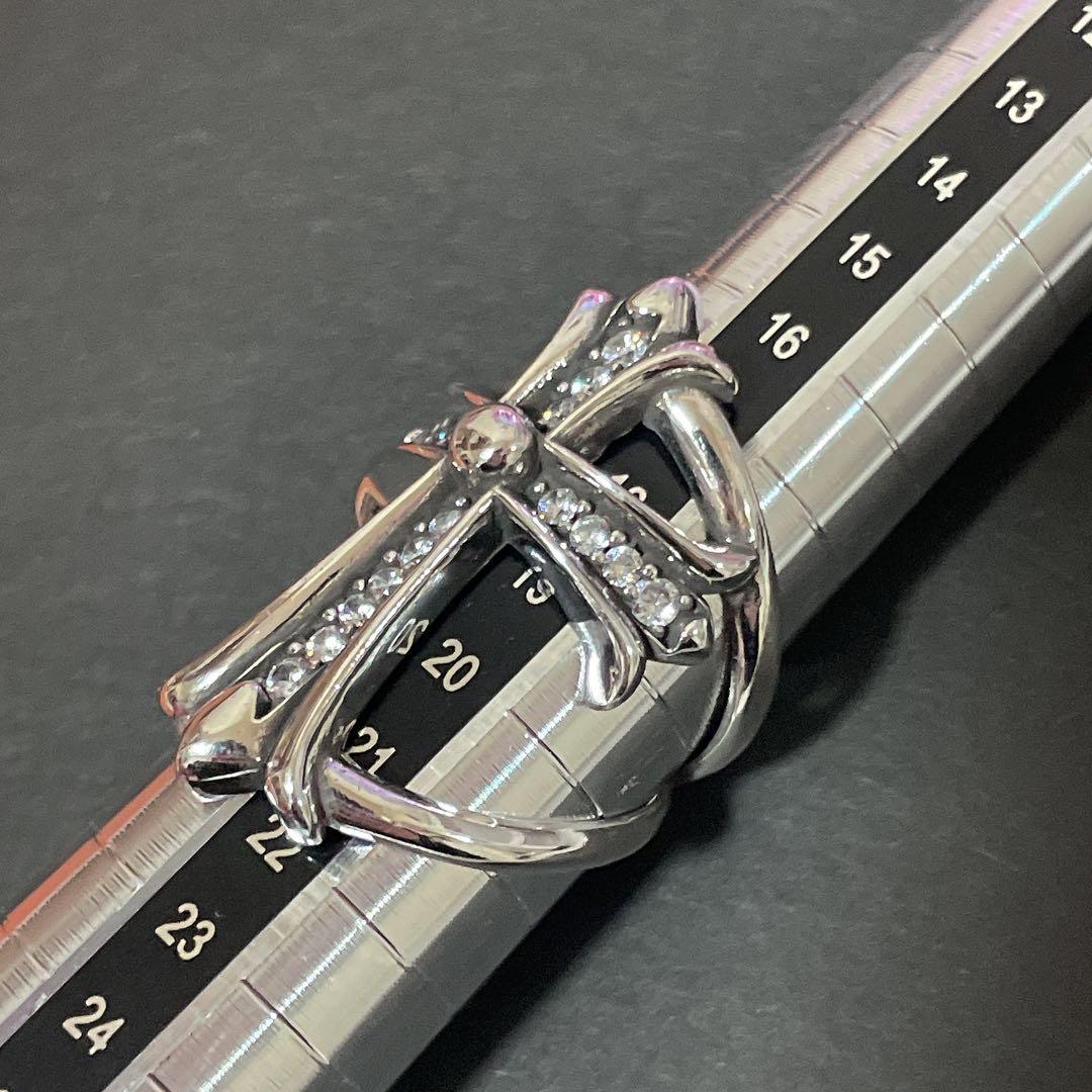 ノーブランド　クロス　インフィニティ　ストーン　指輪　silver９２５　１９号