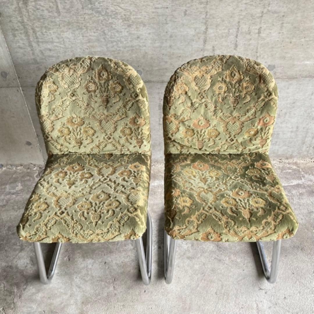 カンチレバー チェア 椅子 2脚 ビロード ジャガード 金華山 昭和