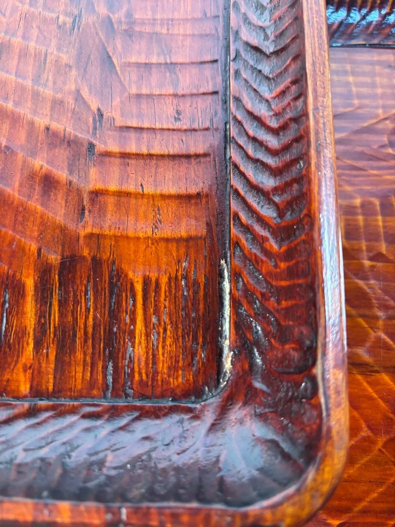 アンティーク　讃岐彫　古い松材のくり貫き角盆(四方盆)5枚セット