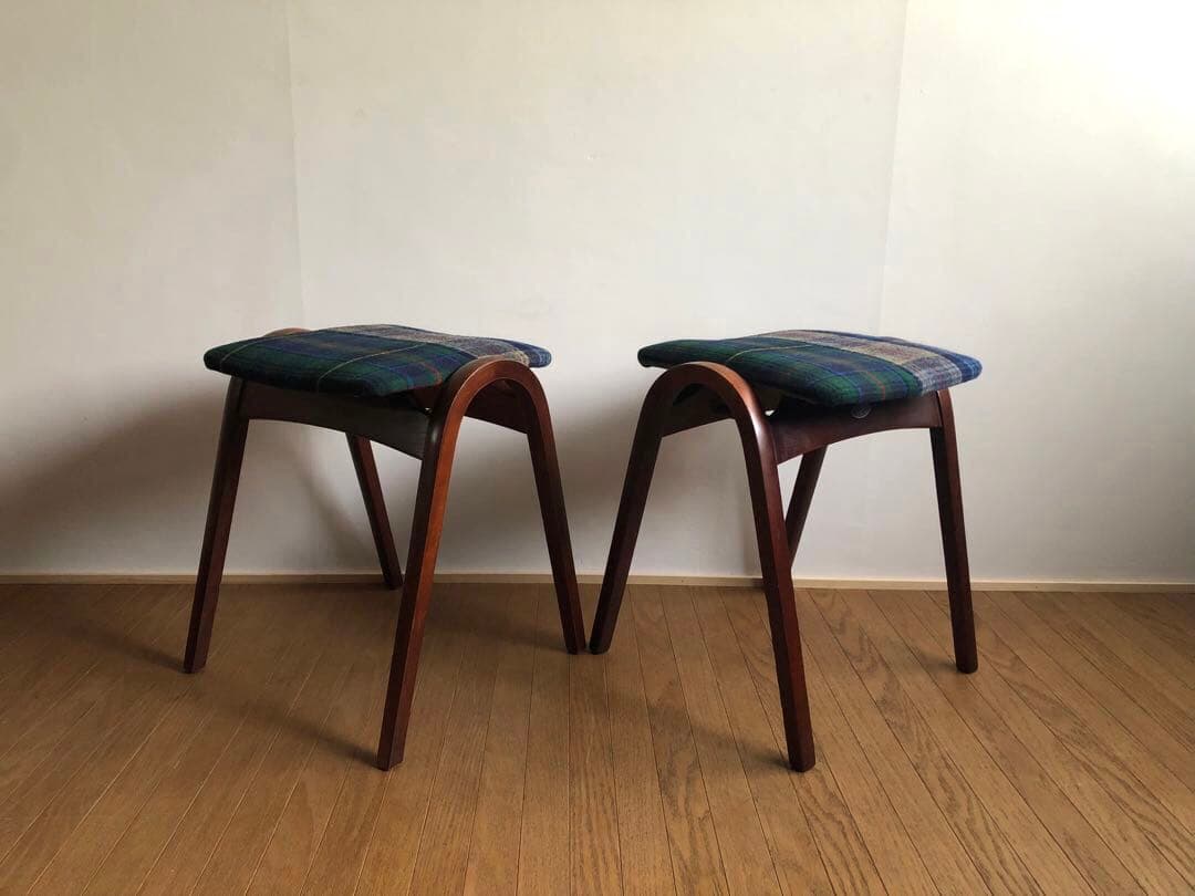 秋田木工 曲木 剣持スツール 2脚セット ヴィンテージ家具 古代色 レトロ 民藝